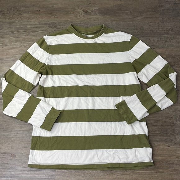 Boden Mens Olive and Cream Long Sleeve Crew Neck Tee, size small - Picture 1 of 8